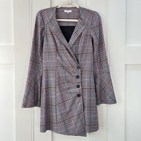 Parker Derby Blazer Mini Dress Women’s 4 Plaid Pink 4 Button Closure Workwear - Picture 1 of 15